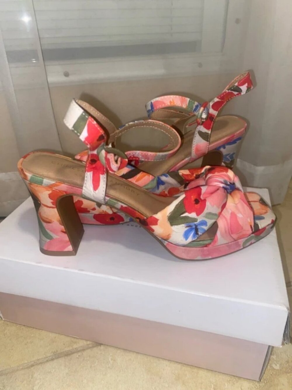 Multi floral red heels